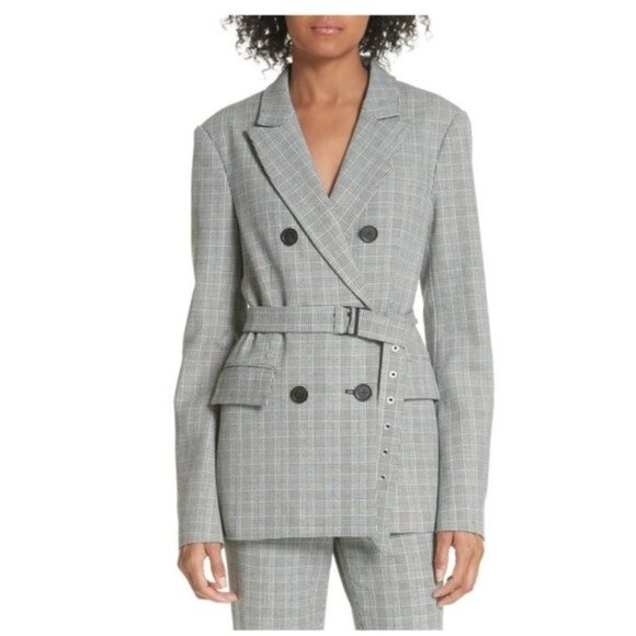 Tibi Belted Glen Check Blazer - Picture 1 of 8
